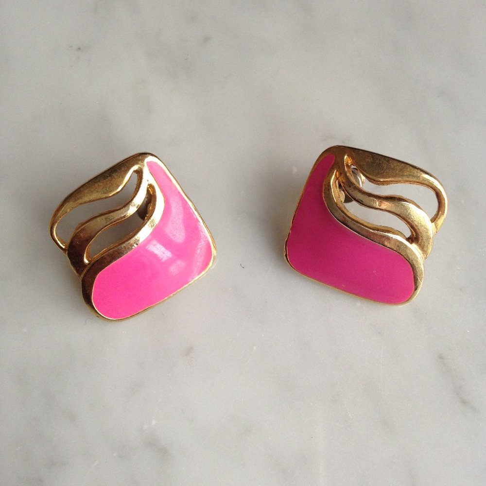 VINTAGE Pink & Gold Square Earrings